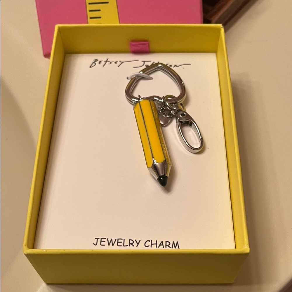 Betsey Johnson Vibrant Yellow Pencil Keychain bag charm brand new